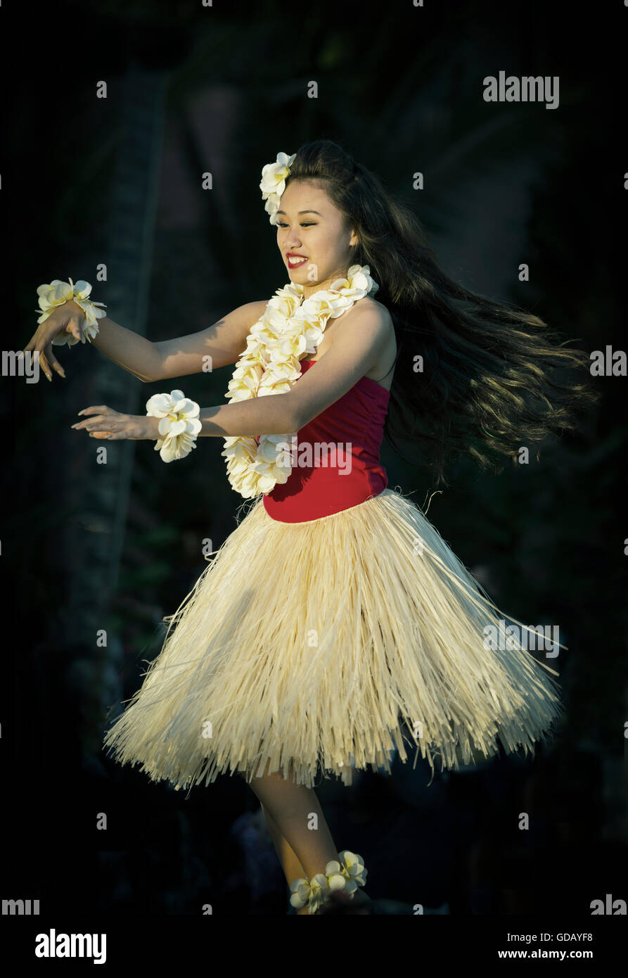 USA, Hawaii, Oahu, Honolulu, Waikiki,Fille Hula Banque D'Images
