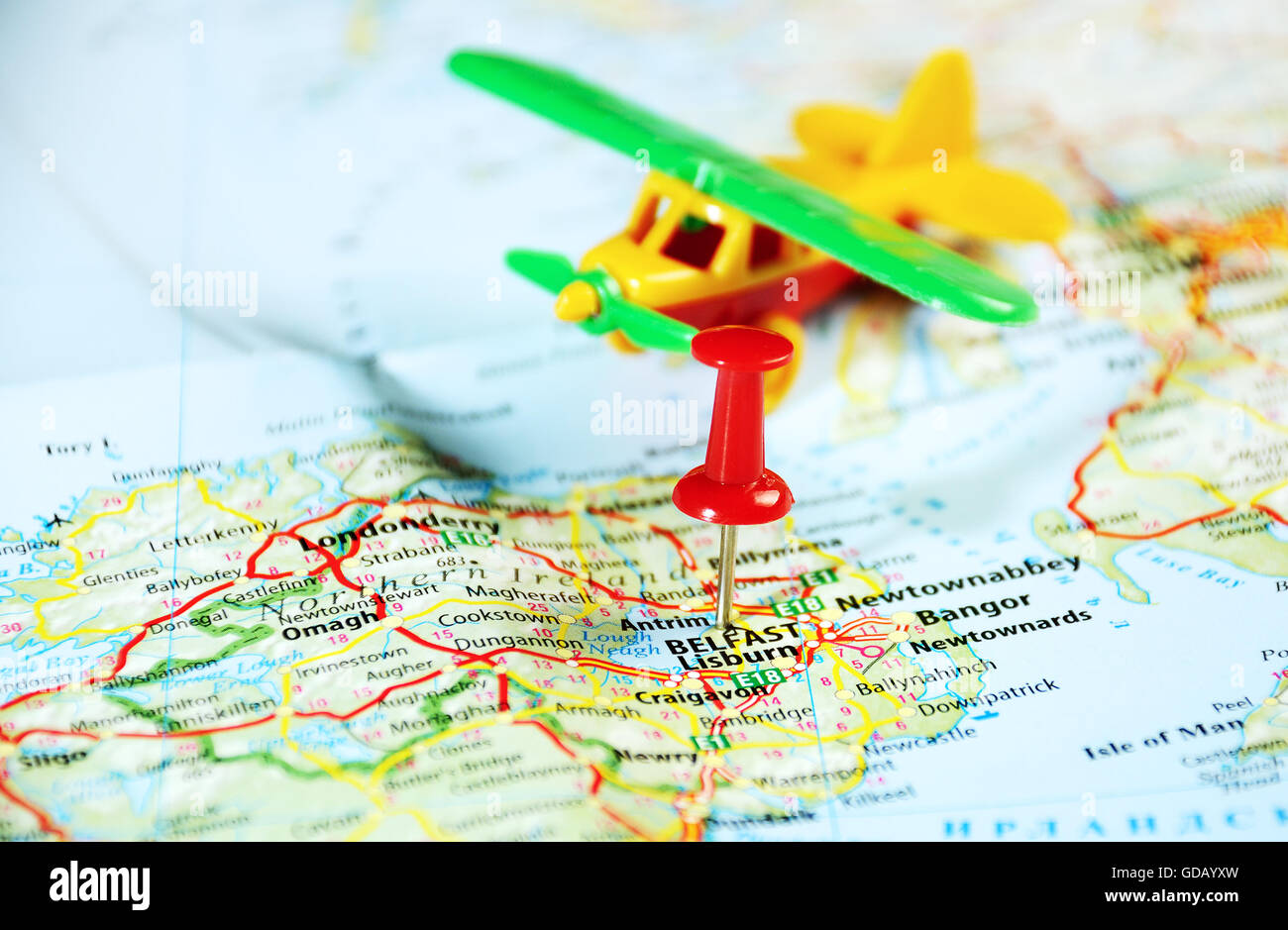 Belfast, Irlande, Royaume-Uni site avion et borne - Travel concept Banque D'Images