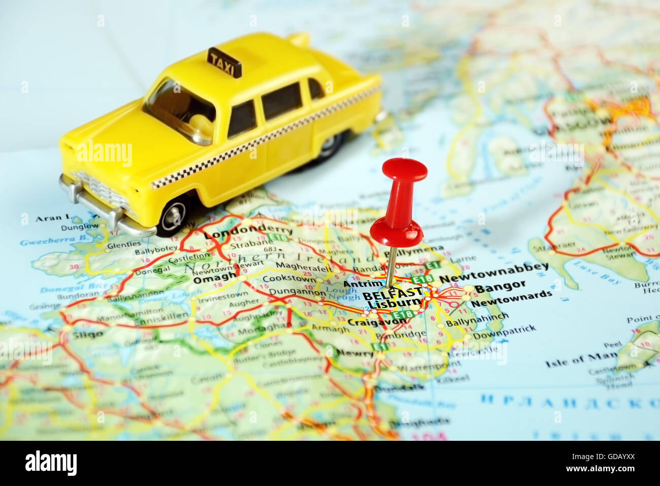 Belfast, Irlande, Royaume-Uni site taxi et la borne - Travel concept Banque D'Images