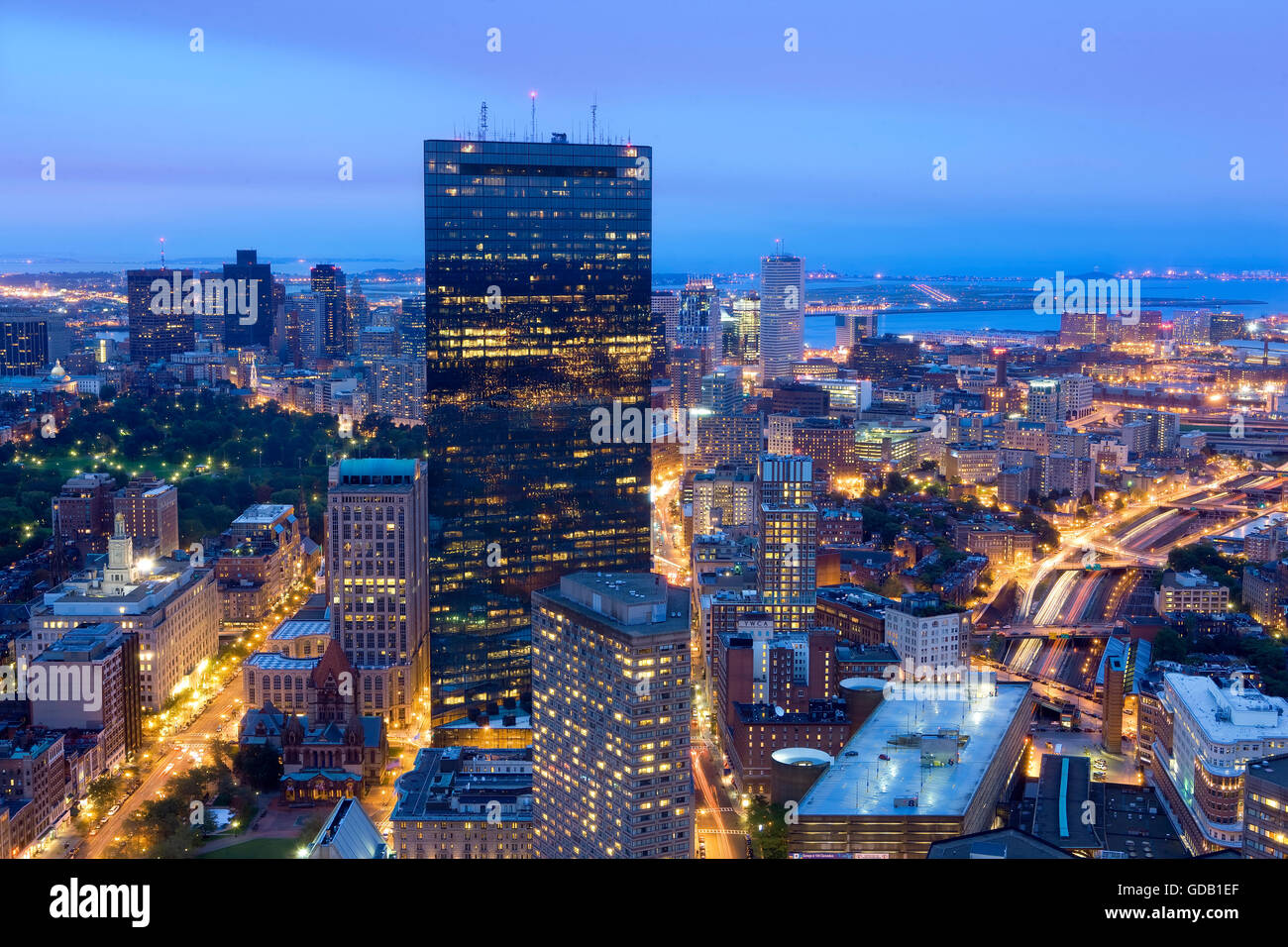 Boston skyline at night Banque D'Images