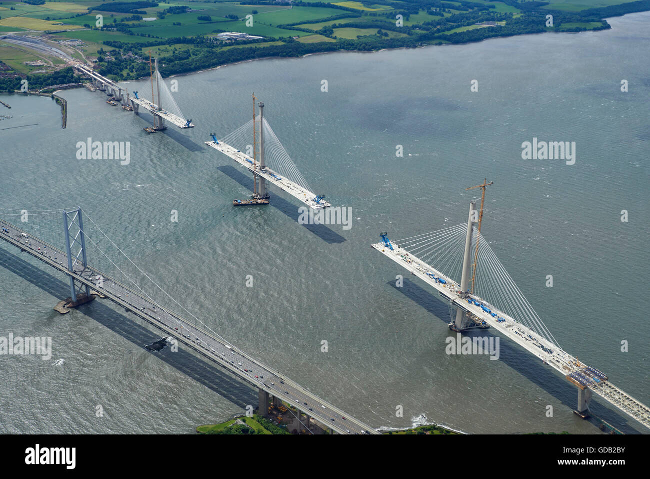 Suite deuxième passage en construction, de l'air, juillet 2016, Firth of Forth, Ecosse Banque D'Images