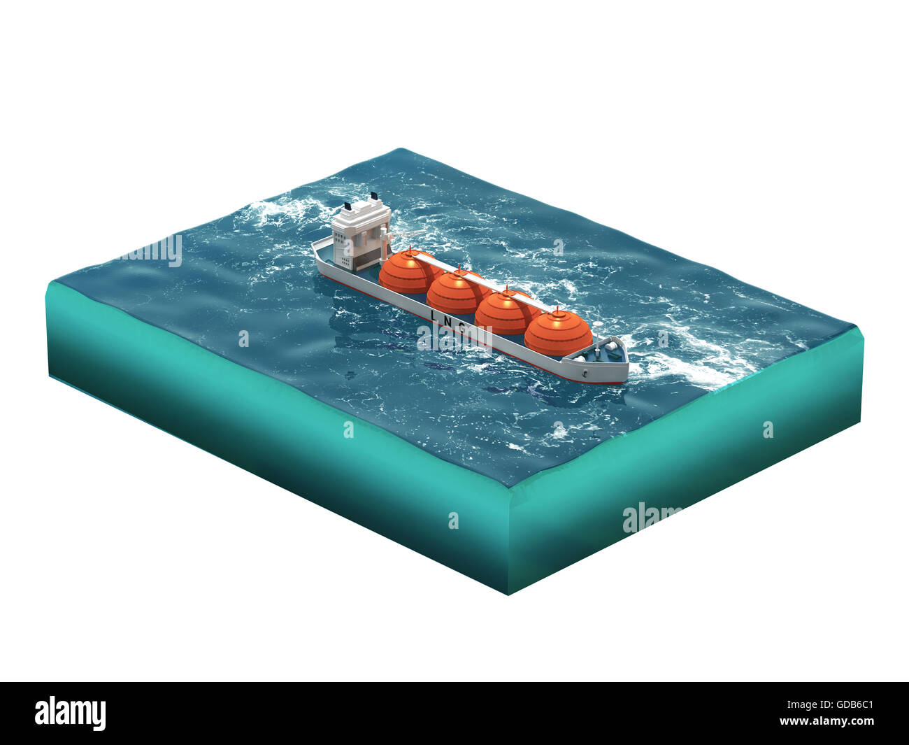 Navire-citerne de gaz naturel liquide sur l'article de mer, transport par eau et le transport maritime, GPL, Réservoir, de l'énergie pour rendre l'infographie. isolés. Banque D'Images