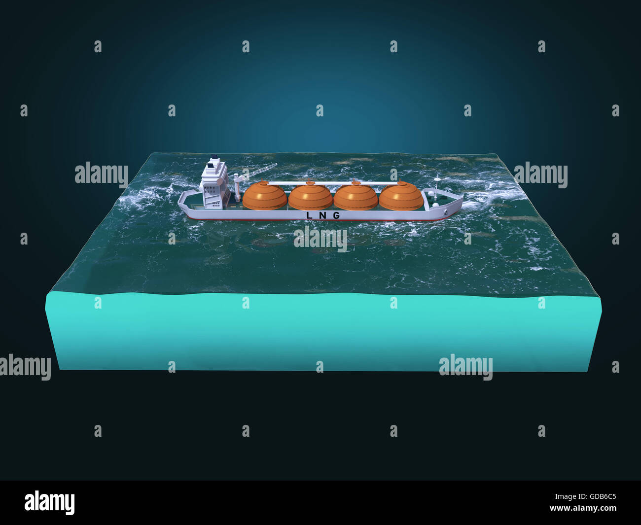 Navire-citerne de gaz naturel liquide sur l'article de mer, transport par eau et le transport maritime, GPL, Réservoir, de l'énergie pour rendre l'infographie. isolés. Banque D'Images