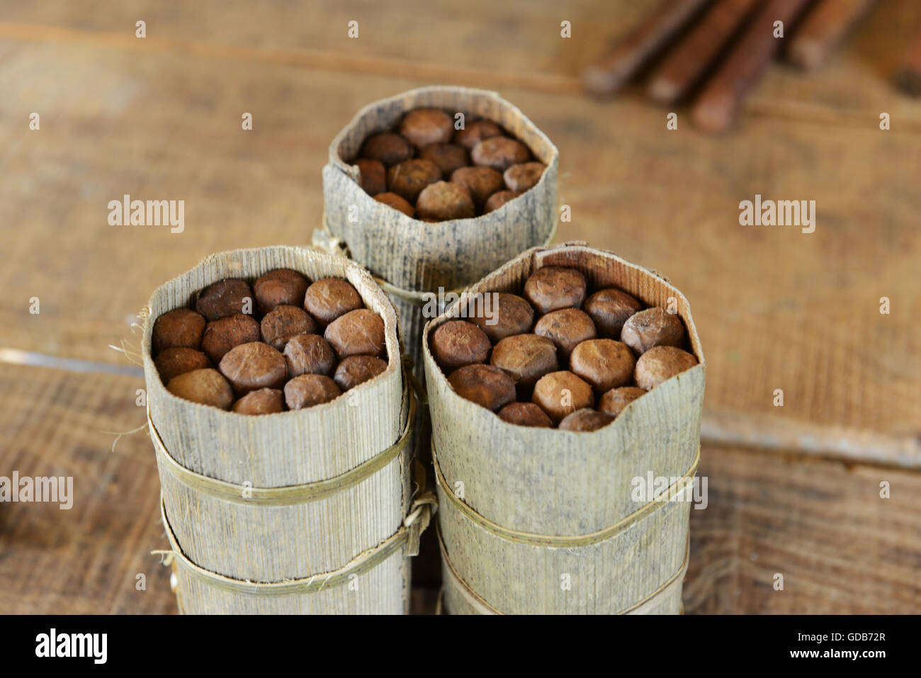 Cigares cubains roulés à la main par les producteur de tabac Viñales Cuba. Banque D'Images