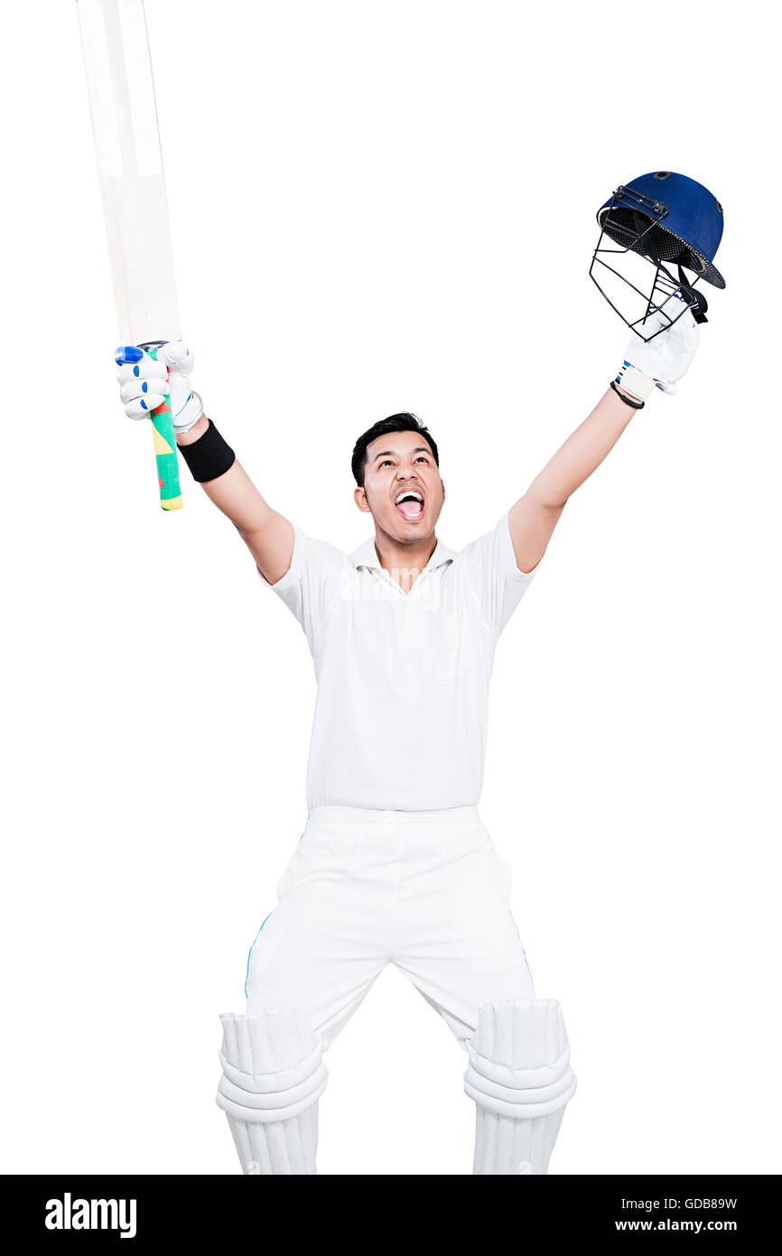 Criaient d'une jeune homme indien cricketer siècle succès victoire jeu de sport de cricket Banque D'Images