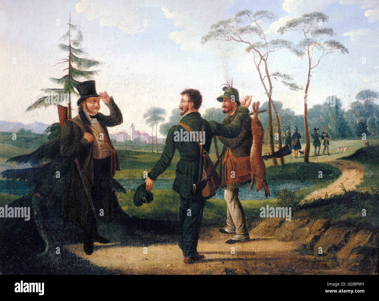 Maximilian I. Joseph, 27.5. 1756 - 13.10.1825, le roi de Bavière 1.1.1806 - 13.10.1825, pleine longueur, au cours de la chasse, peinture de inconnue, huile sur toile, Munich, vers 1810, Rupert Stoeckl Collection Munich, Allemagne, Banque D'Images