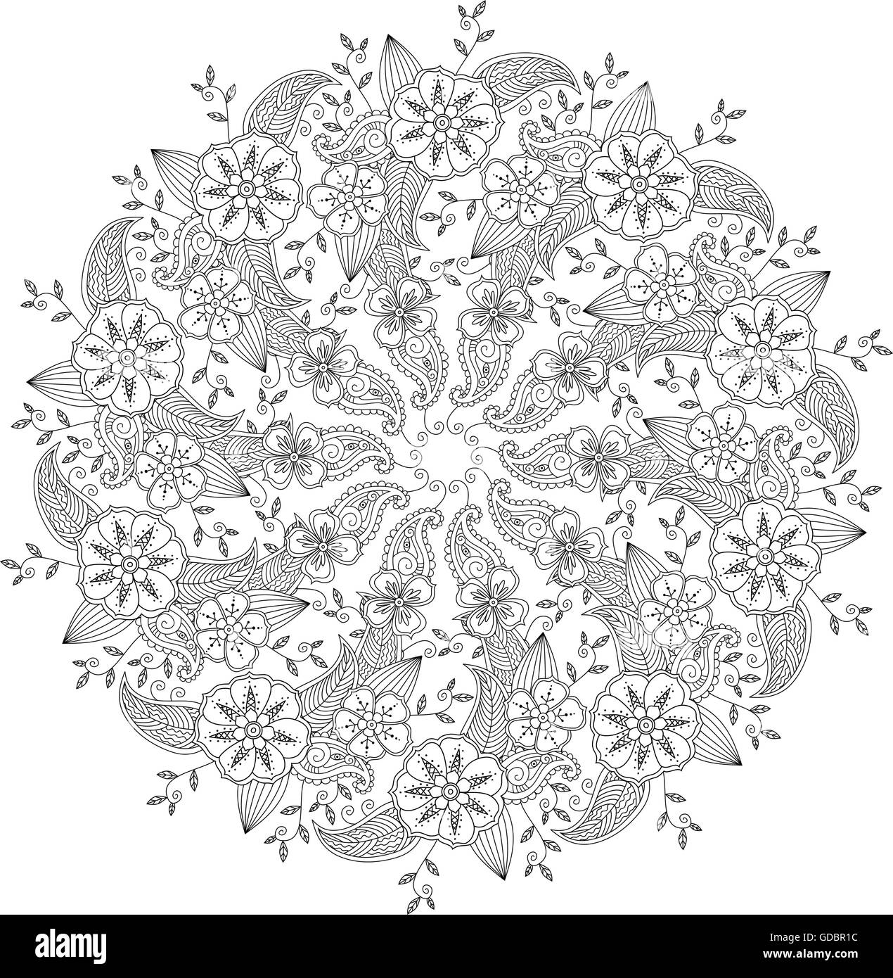 Mendie Mandala de fleurs et de feuilles isolées. Illustration de Vecteur Mendie Mandala de fleurs et de feuilles isolées. Illustration de Vecteur