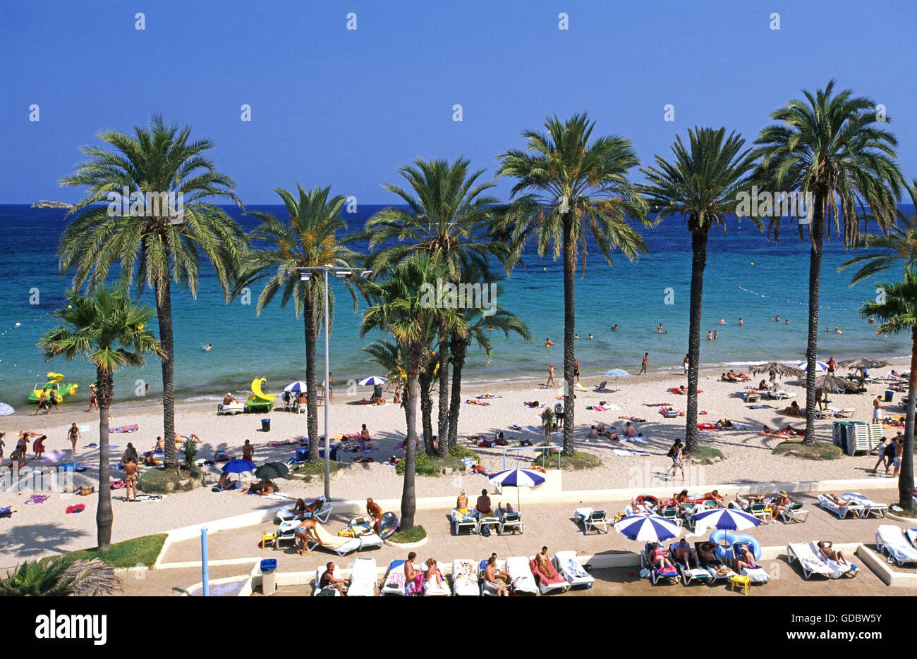 Playa d'en Bossa, Ibiza, Baléares, Espagne Banque D'Images