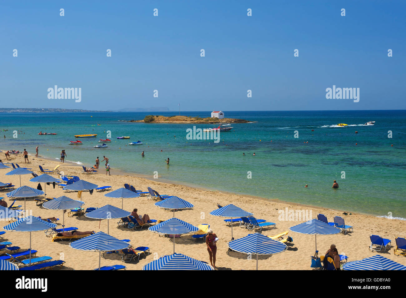 La plage de Malia, Crète, Grèce Banque D'Images