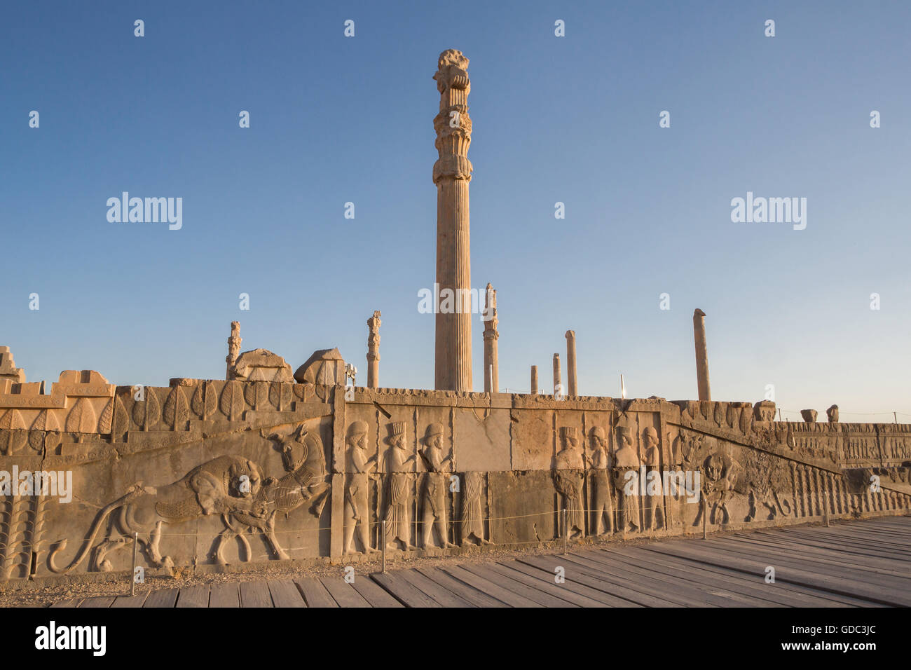 L'Iran,Ville,ruines de Persepolis Persepolis au secours,escalier,Palais Apadana Apadana Banque D'Images