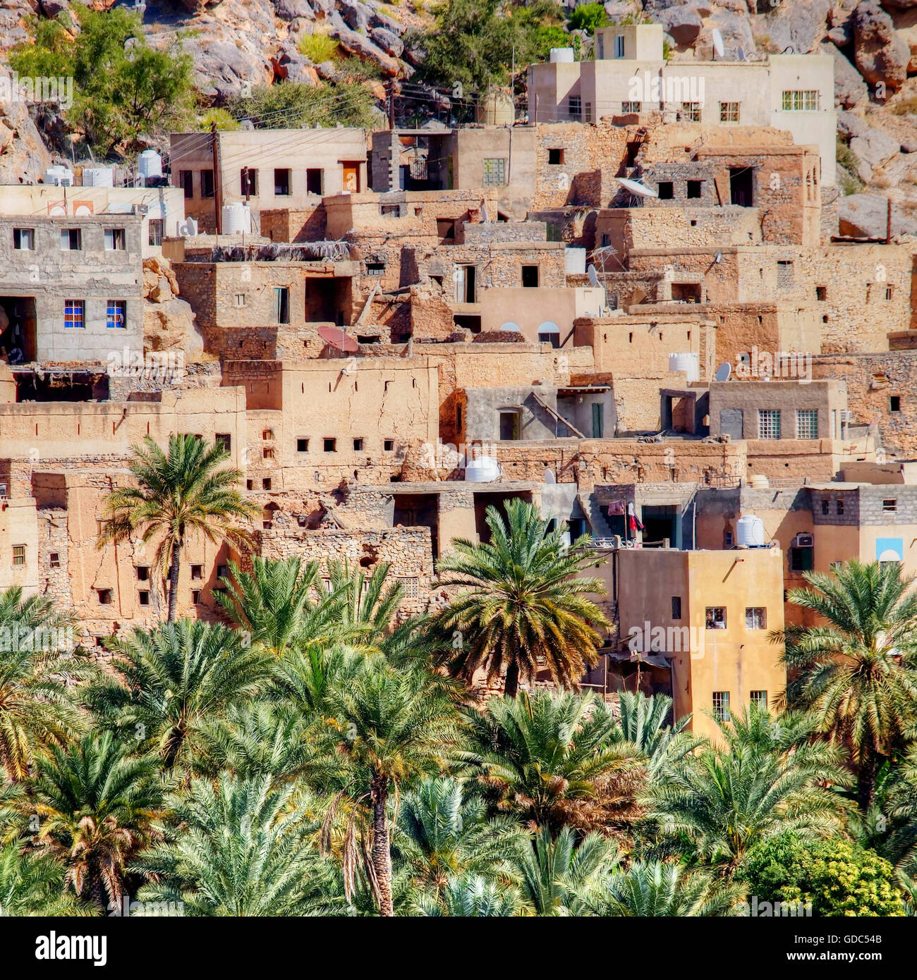 Misfah,village dans les montagnes d'Oman Banque D'Images