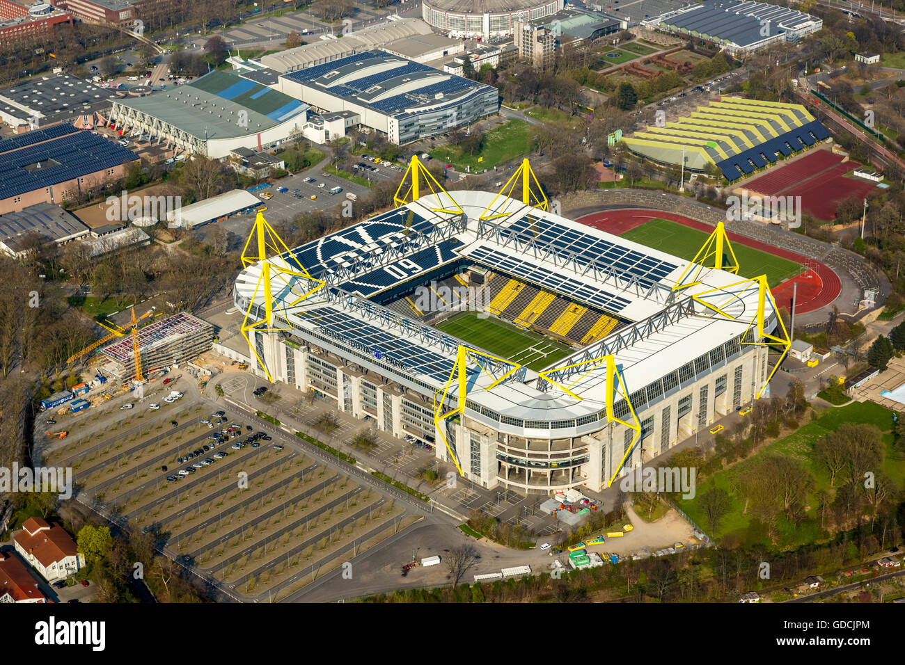 Vue aérienne, parc Signal Iduna, Westfalenstadion Dortmund, Westphalie-stadium, , nouvelle construction au stade, Dortmund, Banque D'Images