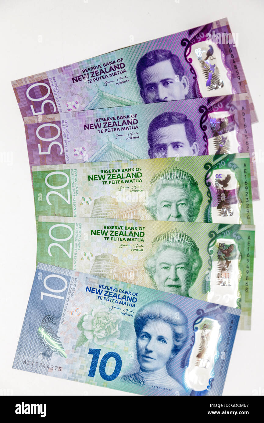La nouvelle deuxième génération de polymère plastique New Zealand $10 $20 $50 dollars kiwi Banque D'Images