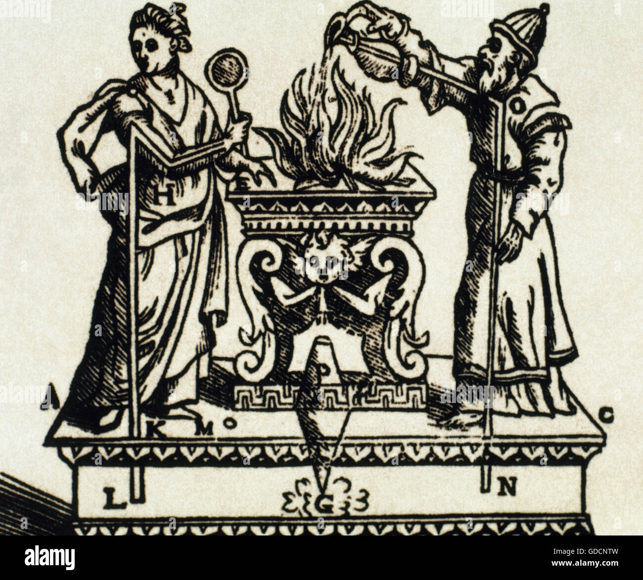 Archimède (Syracuse-Syracuse-287, -212). Mathématicien grec, physicien, ingénieur, inventeur, et astronome. Archimedes et ses expériences. La gravure. Banque D'Images