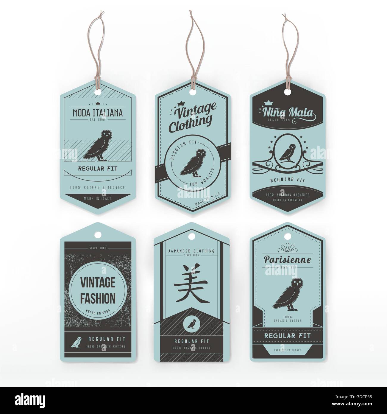 Vêtements en carton Vintage tags set avec un animal et de texte Illustration de Vecteur