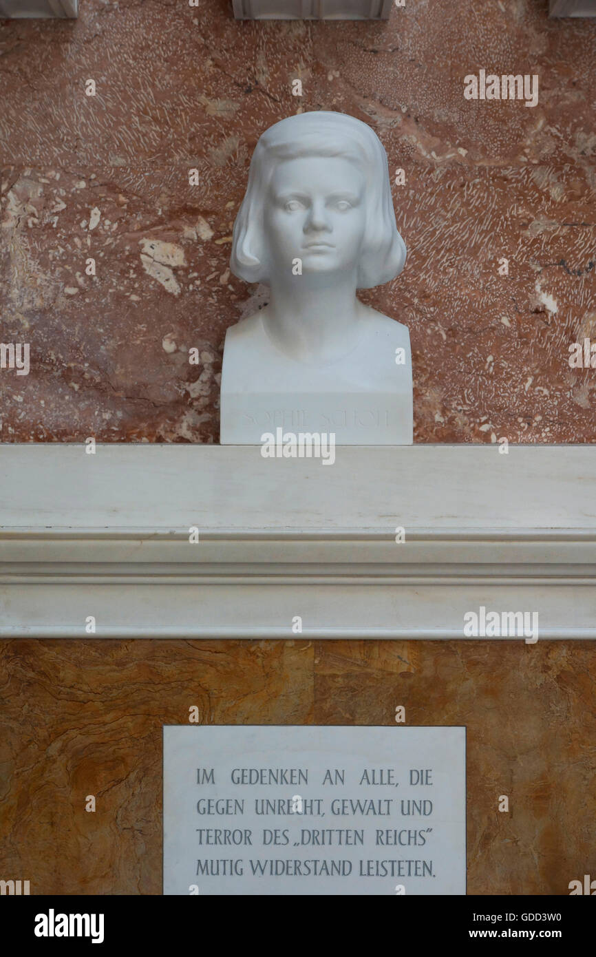 Scholl, Sophie, 9.5.1921 - 22.2.1943, étudiant allemand, portrait, buste de Sophie Scholl souvenir de toutes les victimes du régime nazi meurtrier dans le "Temple" de Walhalla (1830 après Jésus-Christ), Donaustauf, Bavière, Banque D'Images