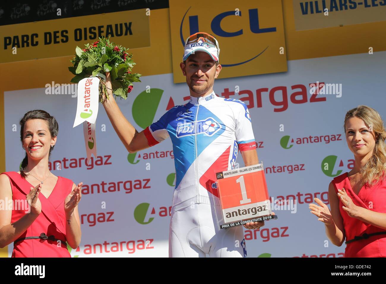 La France. 16 juillet, 2016. Montélimar à Villars les Dombes Parc des Oiseaux, de France. Jérémy Roy (FRA) de FDJ sur podium après l'étape 14 du Tour de France 2016, 5 208 km d'une étape entre Montélimar et Villars-Les-Dombes Parc des Oiseaux : Action Crédit Plus Sport Images/Alamy Live News Banque D'Images