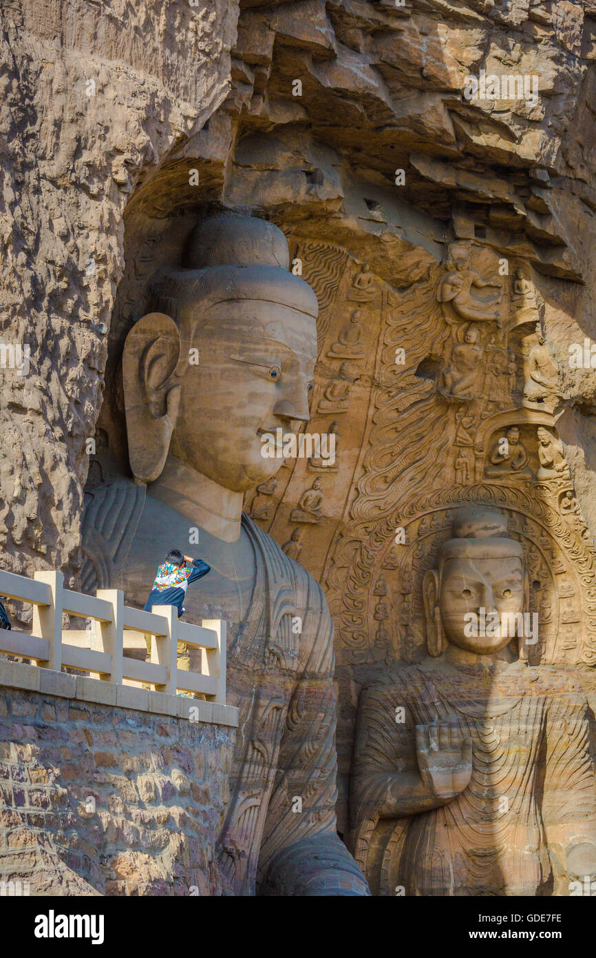 La Chine, Province du Shanxi, près de la ville de Datong, les grottes de Yungang, patrimoine mondial, Banque D'Images