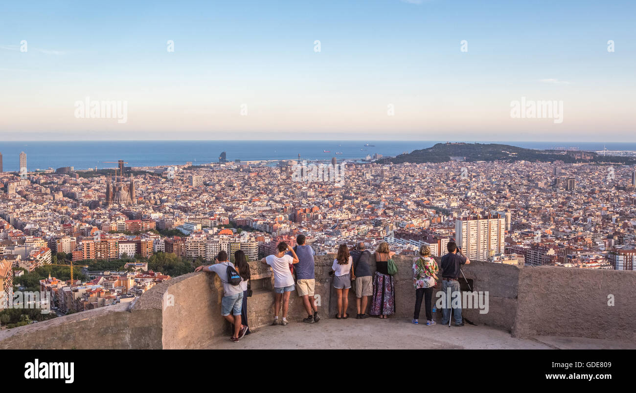 Espagne Catalogne Barcelone,,Ville,panorama au coucher du soleil Banque D'Images