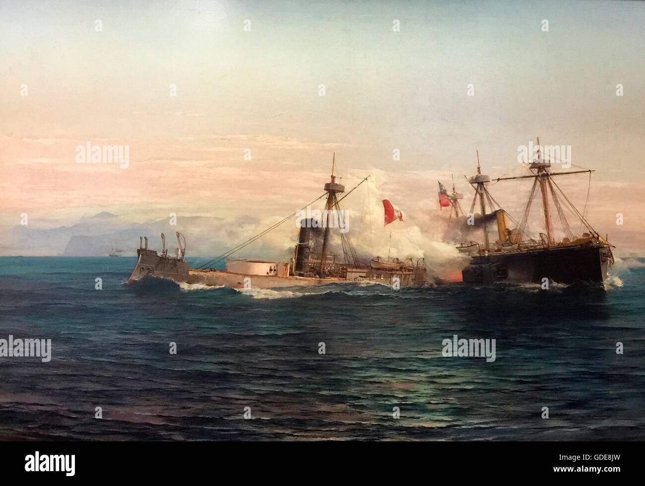 La bataille de Angamos (Espagnol : Combate de Angamos) était une rencontre navale de la guerre du Pacifique se sont battus entre les marines du Chili et Pérou à Punta Angamos, le 8 octobre, 1879. Banque D'Images