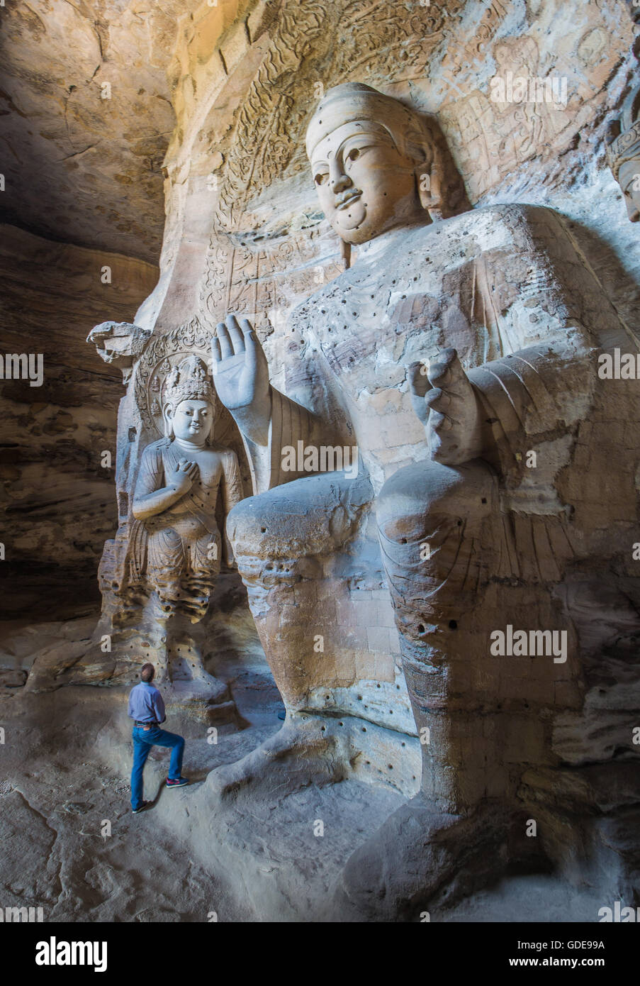 La Chine, Province du Shanxi, près de la ville de Datong, les grottes de Yungang, patrimoine mondial, Banque D'Images