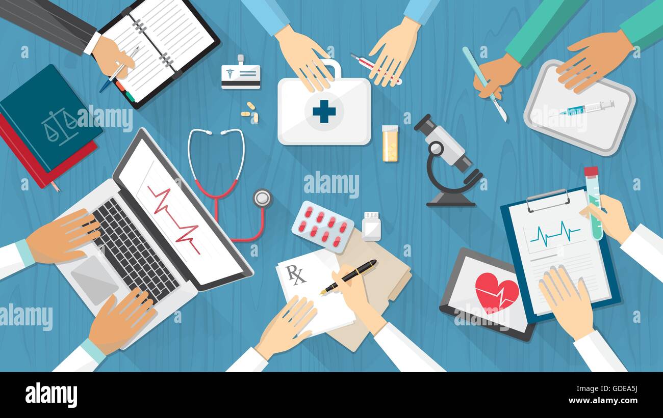 Bureau de l'équipe médicale avec des médecins et du matériel médical Illustration de Vecteur