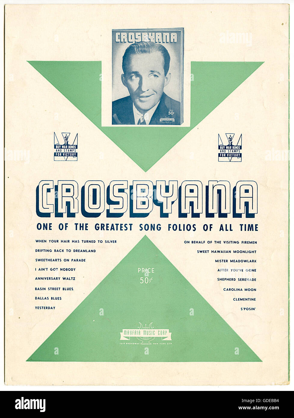 Publicité vintage pour la chanson "folio Crosbyana" avec Bing Crosby 1943 Banque D'Images