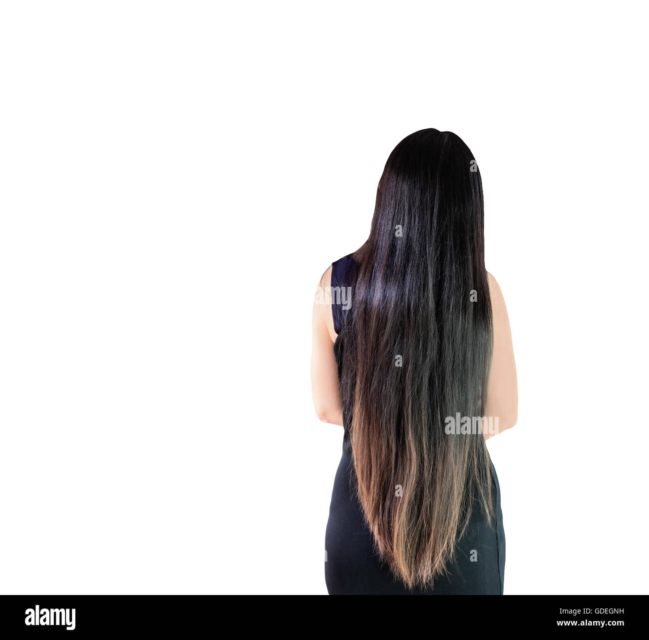 Côté arrière isolé ou rare de voir sec noir et couleur des cheveux longs  femme sur fond blanc Photo Stock - Alamy