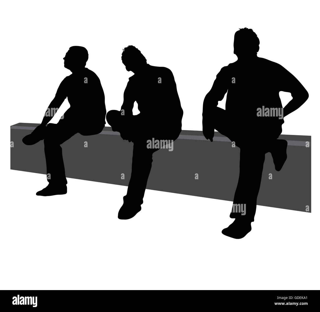 Trois hommes s'asseoir sur la clôture sur fond blanc Illustration de Vecteur