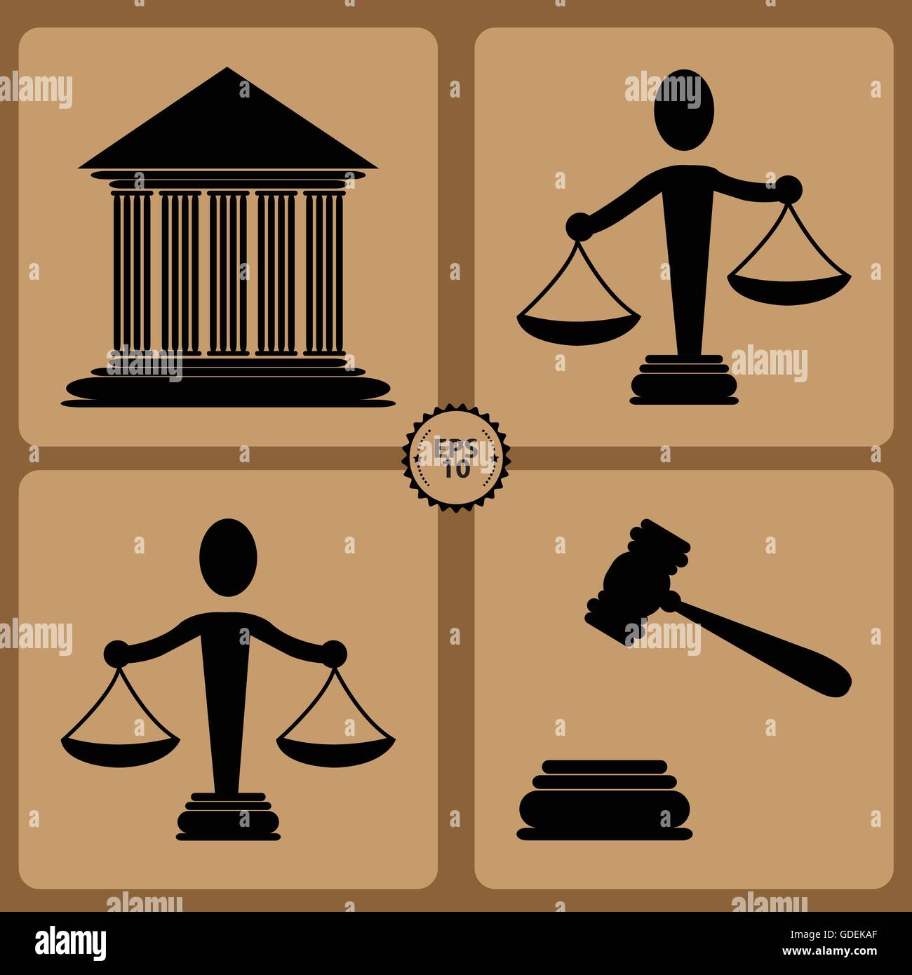 Ensemble d'étiquettes droit et justice (Justice Cour immeuble avec balance de la justice et de président d'étiquettes pour les juges, le procureur, l'avocat) vector Illustration de Vecteur