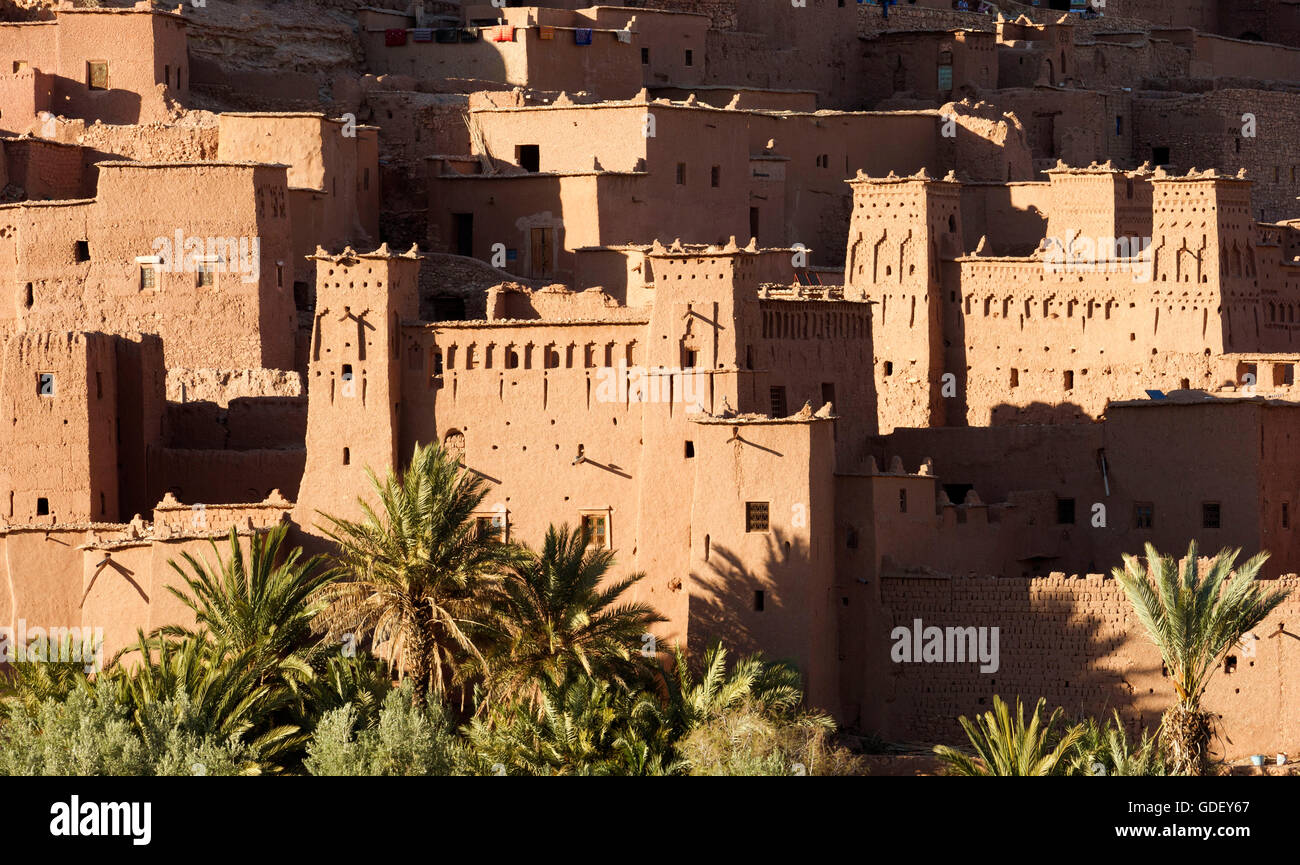 Maroc, Afrique, Kasbah Ait Ben Haddou, l'UNESCO Weltkulturerbe, Ouarzazate, vallée de Kasbahs Banque D'Images