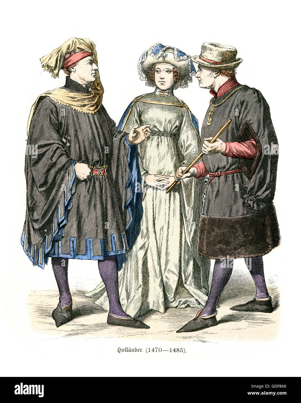 Costumes de Hollande, Dutch hommes et femmes 1470 à 1485 Banque D'Images