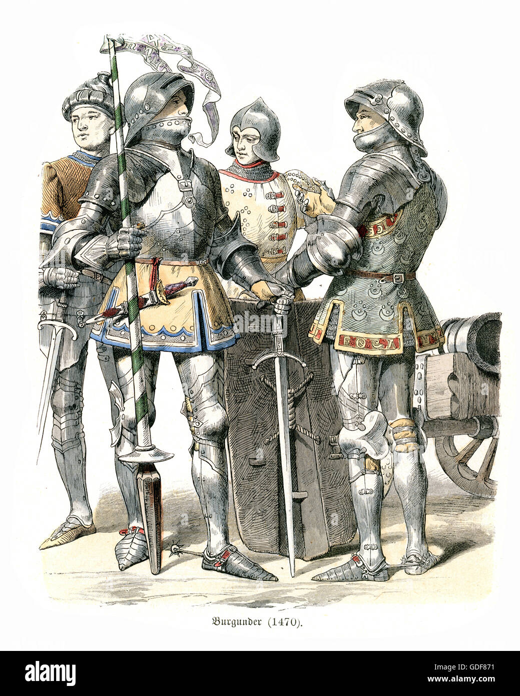 Les costumes des chevaliers bourguignons et des soldats en armure. 1470 Banque D'Images