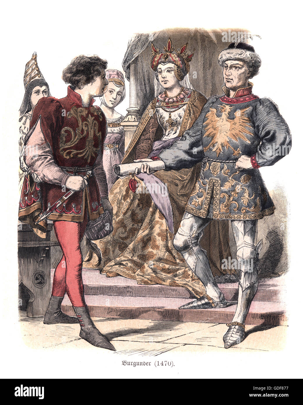 Costumes de la noblesse bourguignonne. 1470 Banque D'Images