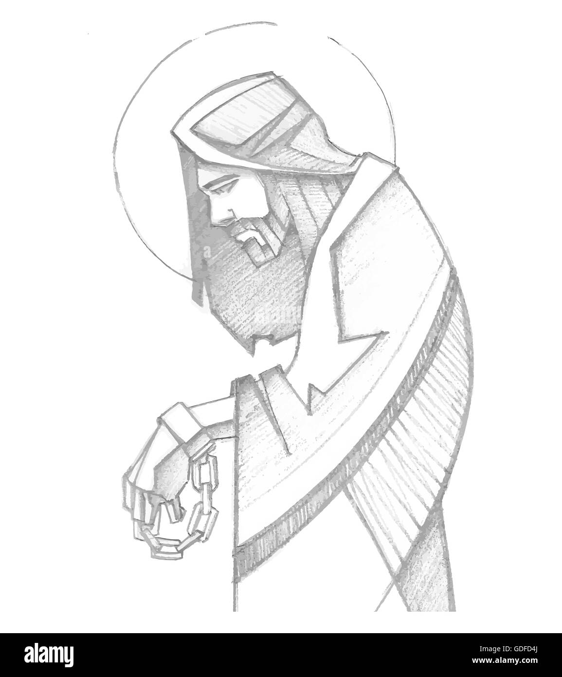 Hand drawn vector illustration crayon ou un dessin de Jésus Christ enchaîné à sa Passion Banque D'Images