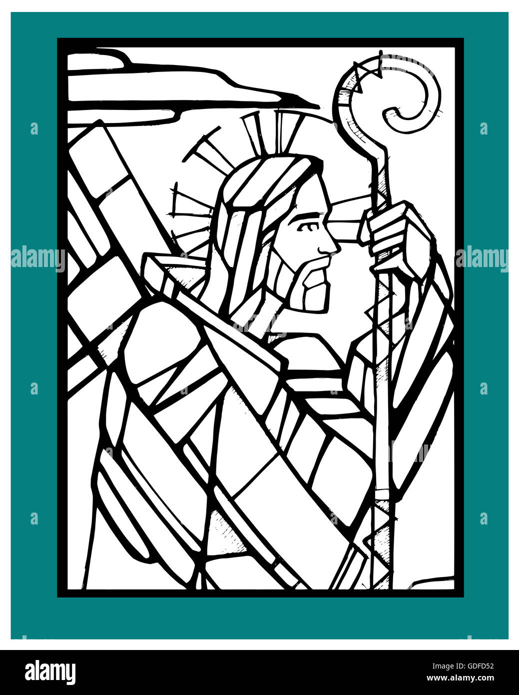 Hand drawn vector illustration ou dessin de Jésus Christ Bon Pasteur Banque D'Images