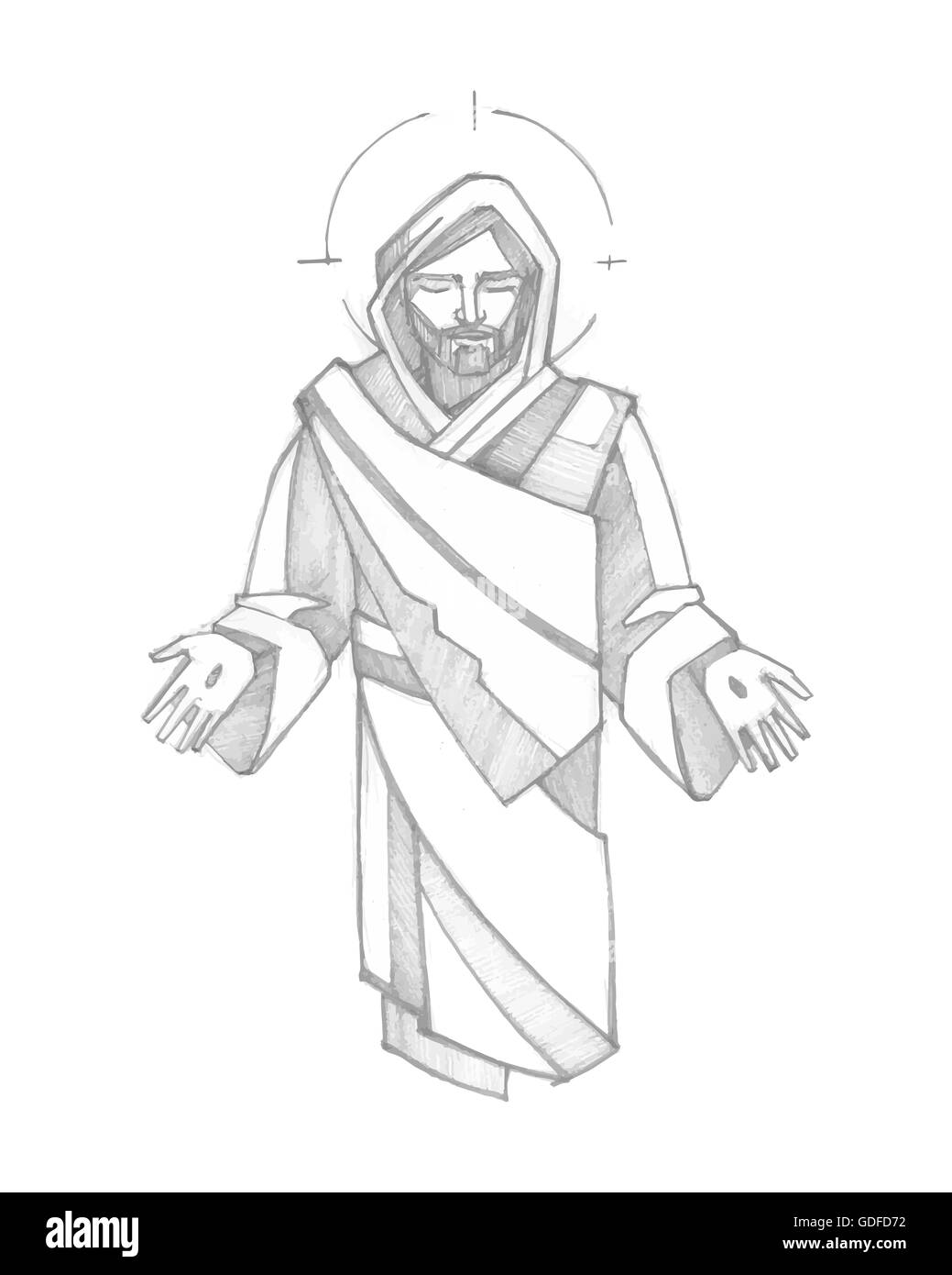 Hand drawn vector illustration ou dessin du Christ Jésus ressuscité Banque D'Images