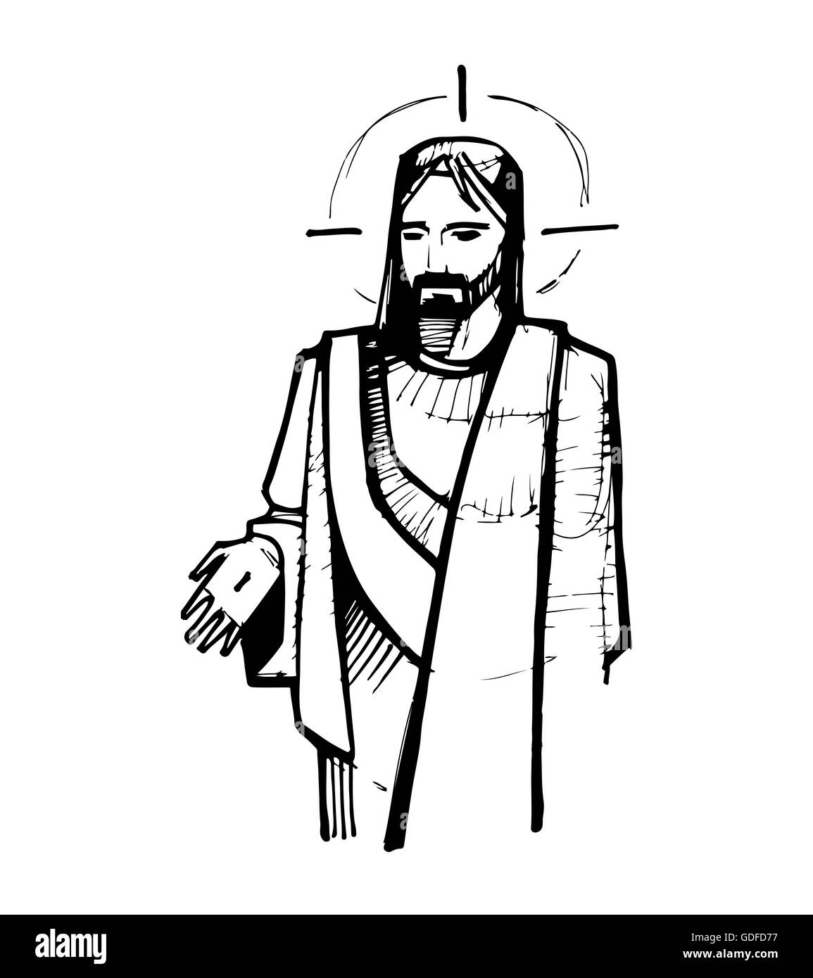 Hand drawn vector illustration ou dessin de Jésus Christ à sa résurrection Banque D'Images