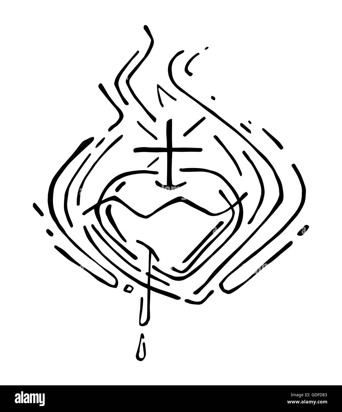 Hand drawn vector illustration ou dessin de Jésus Christ Sacré Coeur Banque D'Images