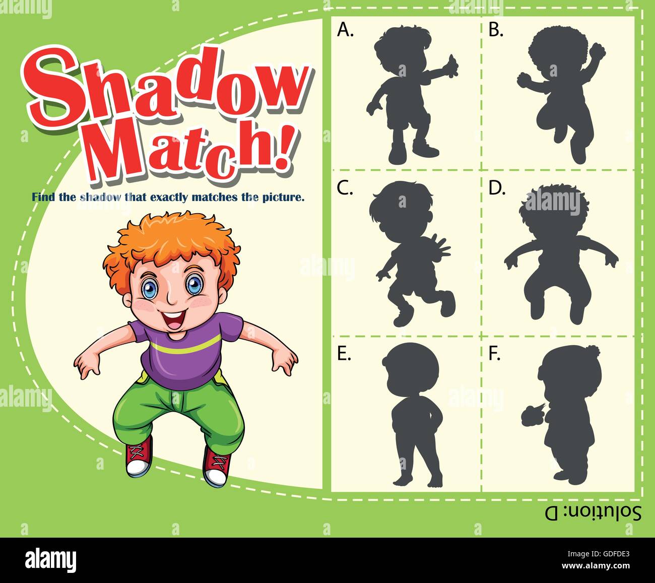 Modèle de jeu d'ombre avec illustration garçon correspondant Illustration de Vecteur