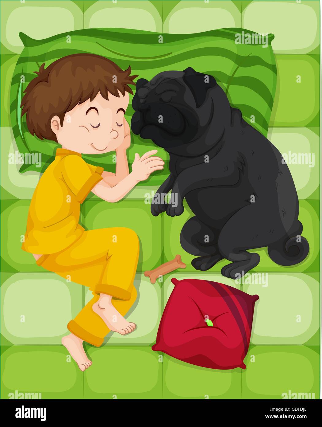 Garçon en pyjama jaune avec couchage Chien illustration Image Vectorielle  Stock - Alamy