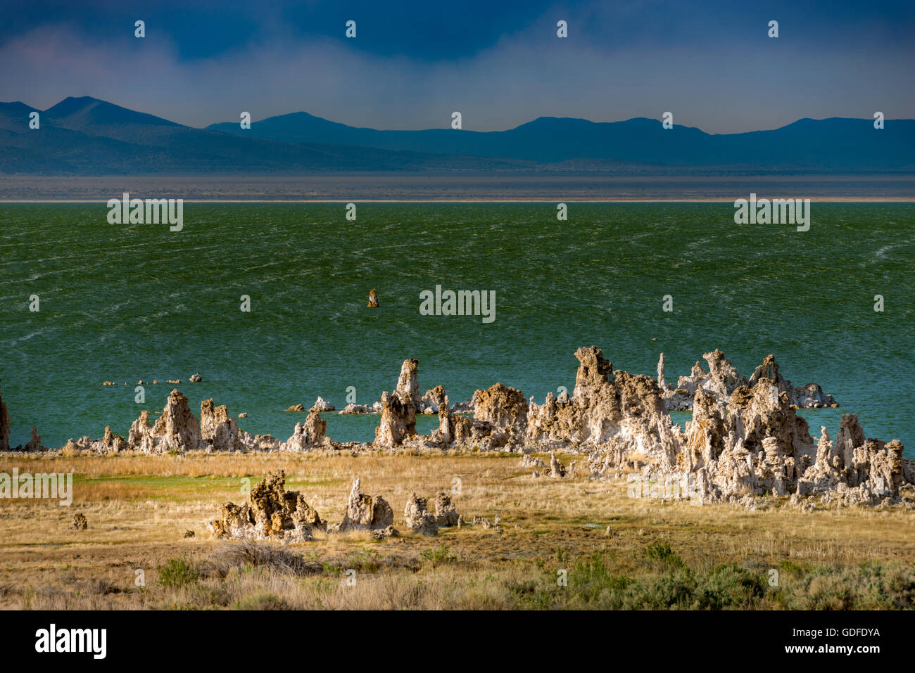 Jour de vent du sud du lac Mono grand angle de Tuf Banque D'Images