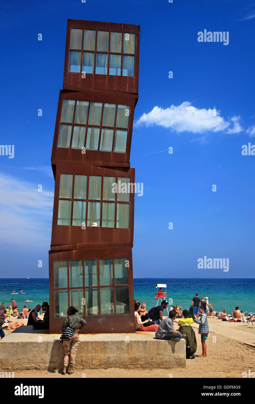 'L'estel ferit' installation artistique par Rebecca Horn, la plage de Barceloneta, Barcelone, Catalogne, Espagne. Banque D'Images