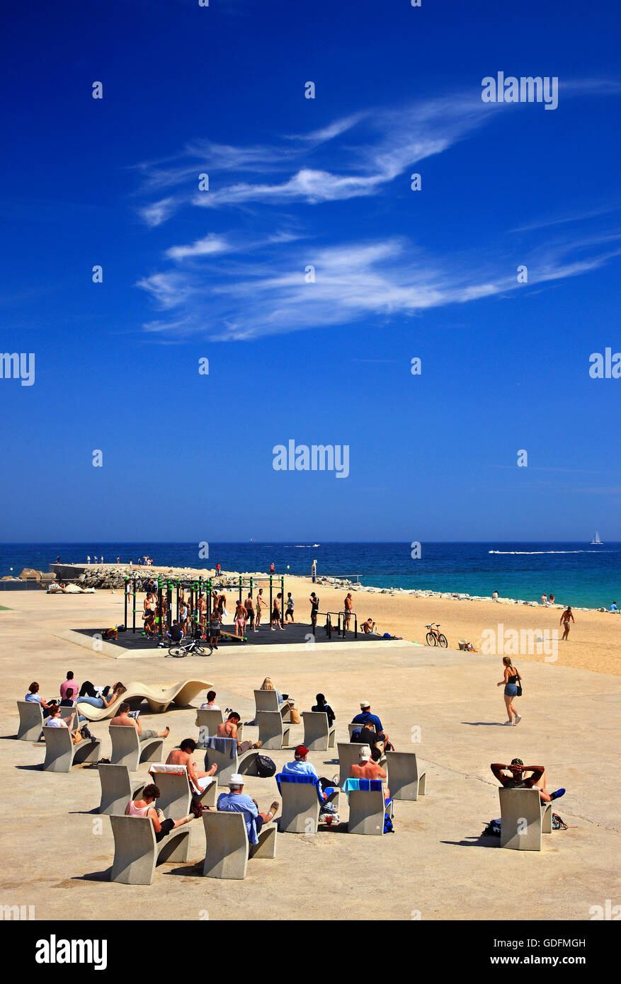 La plage de Barceloneta, Barcelone, Catalogne, Espagne. Banque D'Images