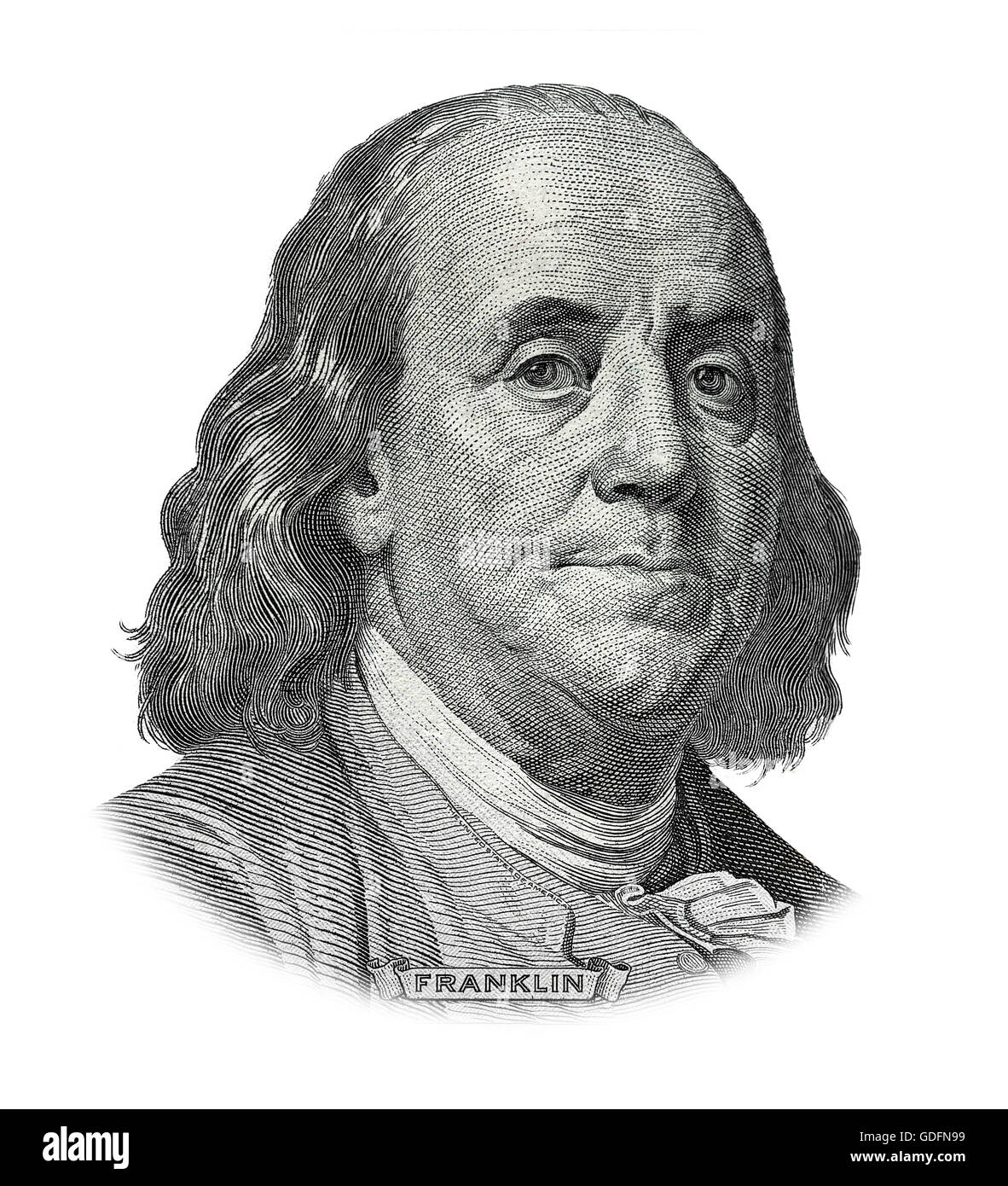 Dessin de gris du président américain Benjamin Franklin Banque D'Images