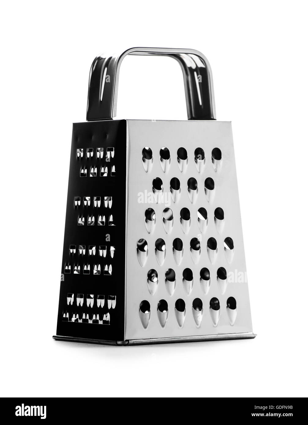 Râpe en acier inoxydable brillant isolé sur fond blanc Banque D'Images