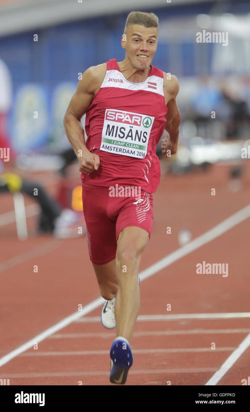 Amsterdam, Pays-Bas, 09 juillet 2016 Elvijs Misans 9e Triple saut au championnat d'Europe à Amsterdam Banque D'Images