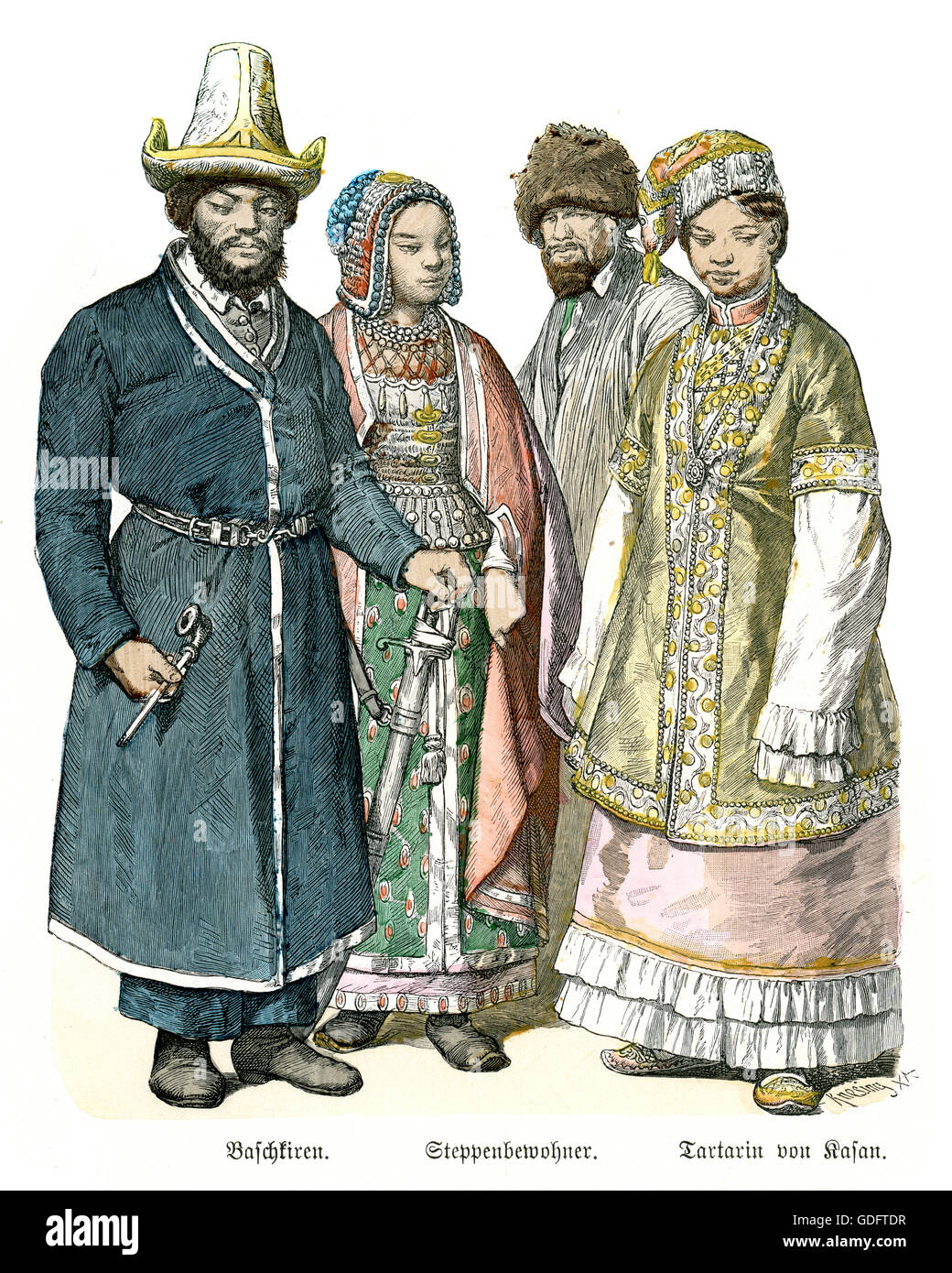 Les modes de l'Extrême-Orient russe, bachkirs, habitants de la prairie, le tartre femme de Kazan, 19e siècle Banque D'Images