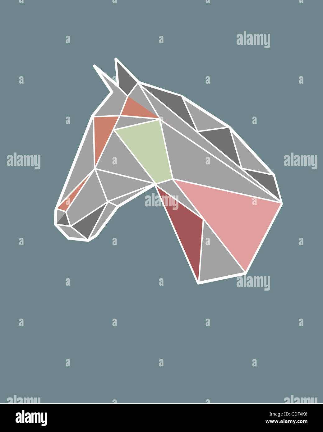 Illustration à la main ou d'un dessin d'une tête de cheval géométrique Banque D'Images