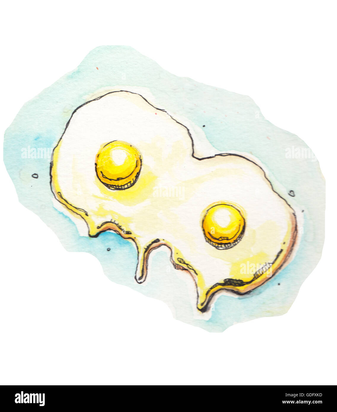 Illustration à la main ou d'un dessin d'une paire d'œufs frits Banque D'Images